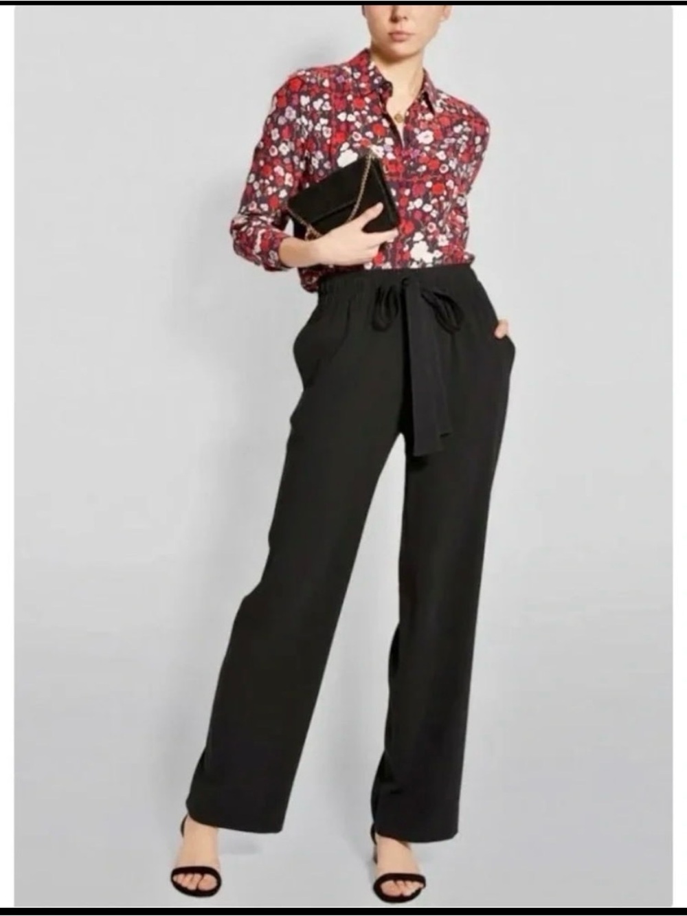 Diane Von Furstenberg Black Tie-Waist Wide-Leg Pants